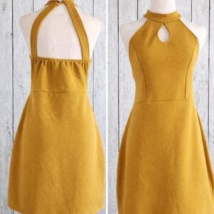 Chic Mustard Backless Halter Dress